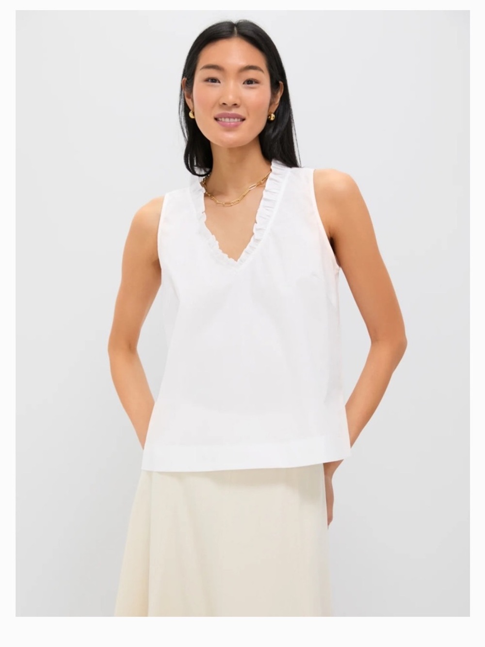 Pomander Place White Ruffle-Trim V-Neck Sleeveless Top Tuckernuck